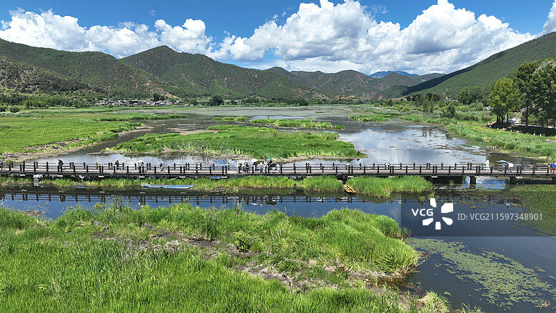 航拍四川泸沽湖走婚桥（原片无后期）图片素材
