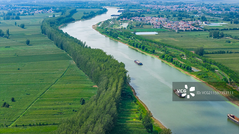 中原大地河流船只田野玉米地豫东平原航拍图片素材