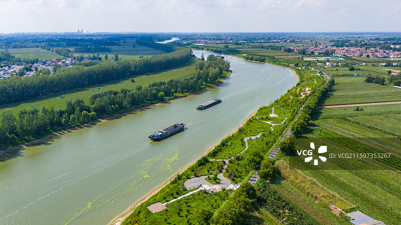 中原大地河流船只田野玉米地豫东平原航拍图片素材