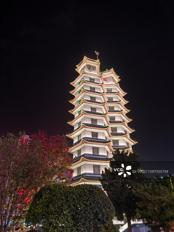 郑州二七塔夜景灯光秀图片素材