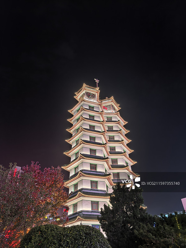 郑州二七塔夜景灯光秀图片素材