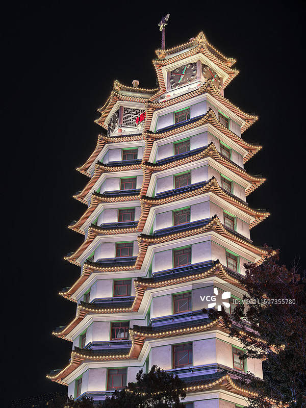 郑州二七塔夜景灯光秀图片素材