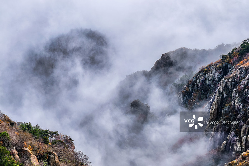 2025年10月12日连续几天的秋雨过后，初秋的泰山，云海把泰山装扮的分外壮丽。图片素材