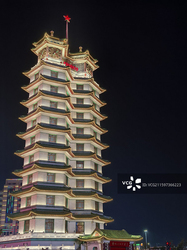 郑州二七塔夜景灯光秀图片素材