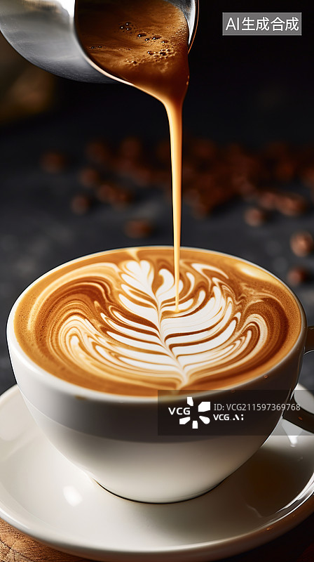 【AI数字艺术】拿铁拉花艺术：奶泡倾注的咖啡美学瞬间图片素材