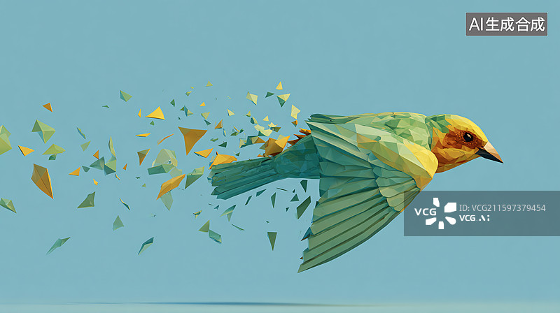 【AI数字艺术】几何风飞鸟破碎特效图片素材