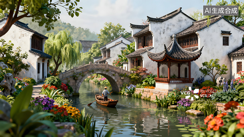 【AI数字艺术】江南水乡微缩景观图片素材