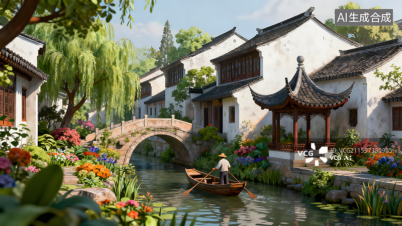 【AI数字艺术】江南水乡微缩景观图片素材