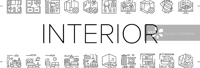 室内设计师办公室图标集图片素材