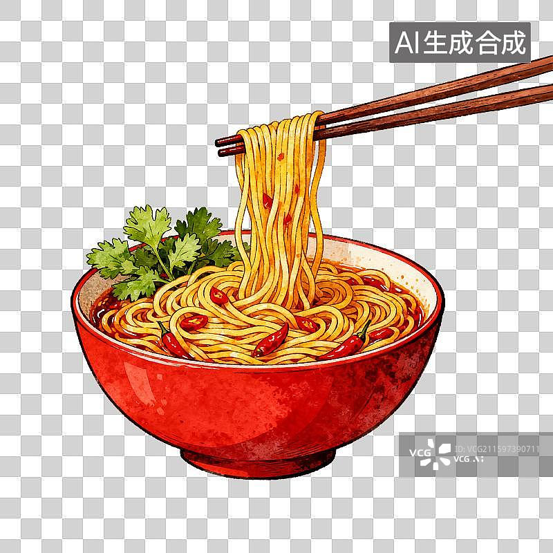 【AI数字艺术】手绘水彩插画风格一碗面免抠元素图片素材