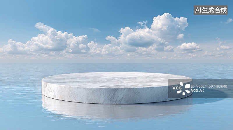 【AI数字艺术】水面浮台与蓝天白云图片素材
