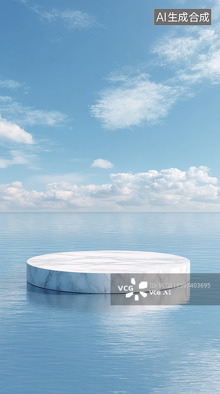 【AI数字艺术】水面浮台蓝天白云图片素材