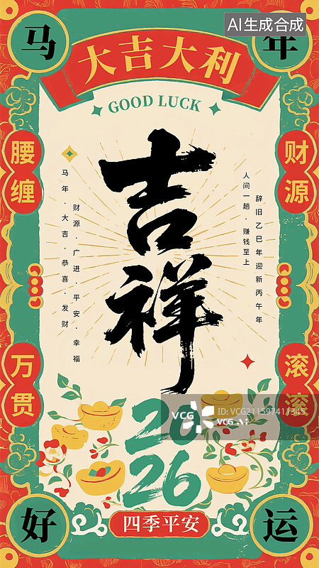【AI数字艺术】2026年吉祥如意玄学符咒图案装饰海报模版  中式复古传统边框纹样 手机开屏壁纸 竖版图片素材