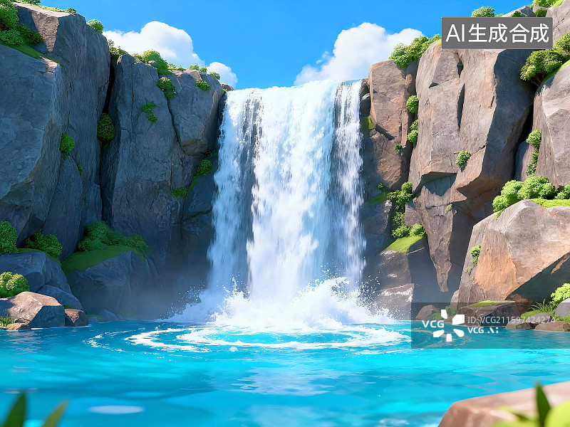 【AI数字艺术】山间瀑布风景图片素材