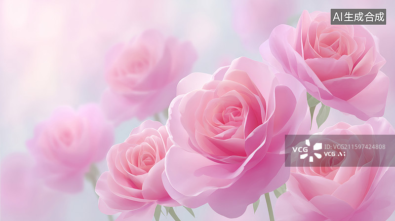 【AI数字艺术】多朵绽放的粉色玫瑰图片素材