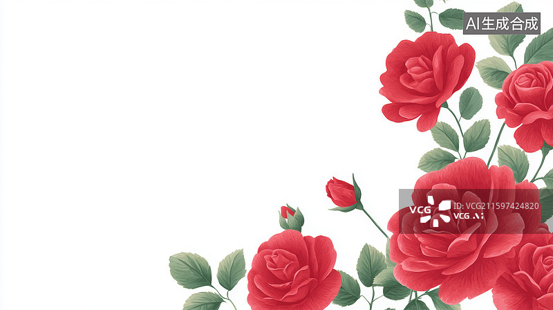 【AI数字艺术】白色背景上的红色玫瑰花图片素材