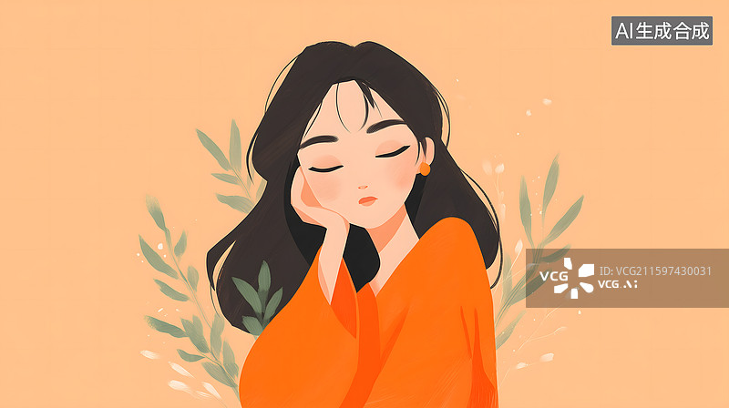 【AI数字艺术】花旁静眠的温暖女子图片素材