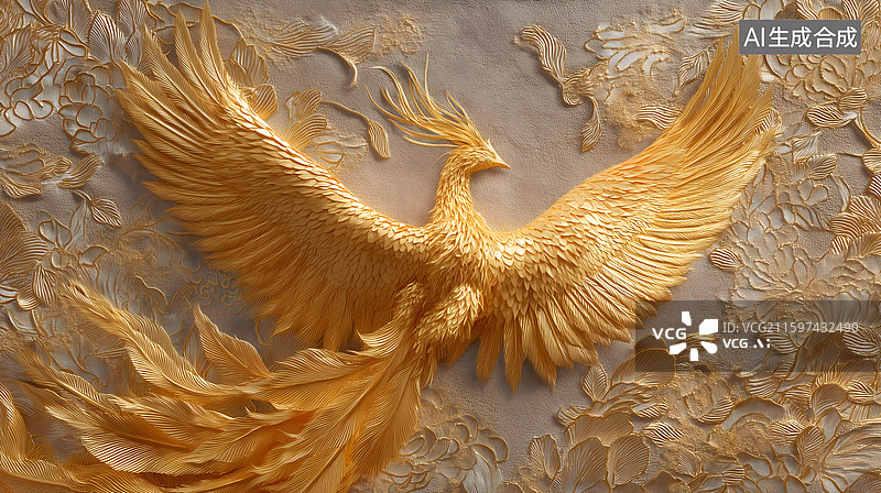 【AI数字艺术】金雕凤凰的华丽身姿图片素材