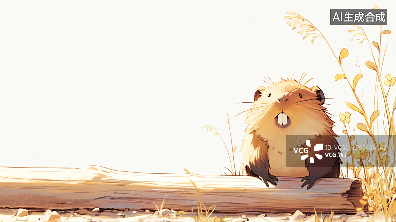 【AI数字艺术】一只小仓鼠蹲在木桩上图片素材