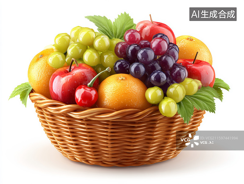 【AI数字艺术】装满多样水果的篮子图片素材
