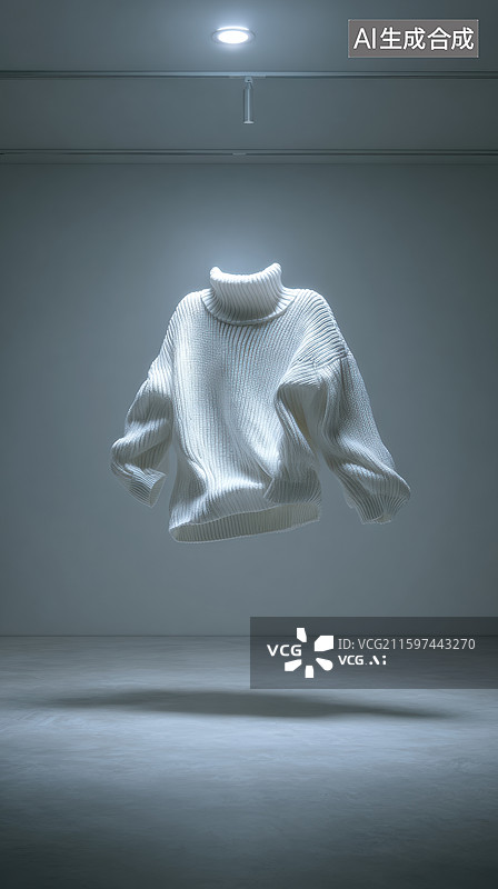 【AI数字艺术】悬浮的白色针织毛衣图片素材