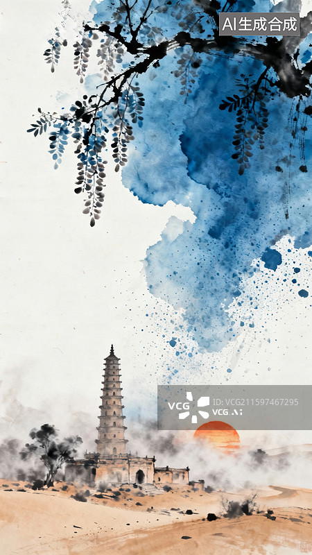 【AI数字艺术】水墨山水画图片素材