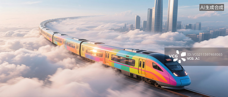 【AI数字艺术】未来风格城市空中列车图片素材