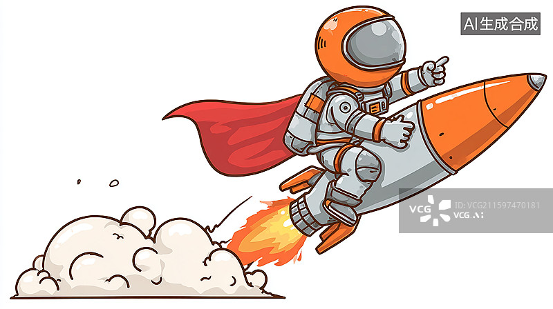 【AI数字艺术】宇航员骑火箭飞行图片素材