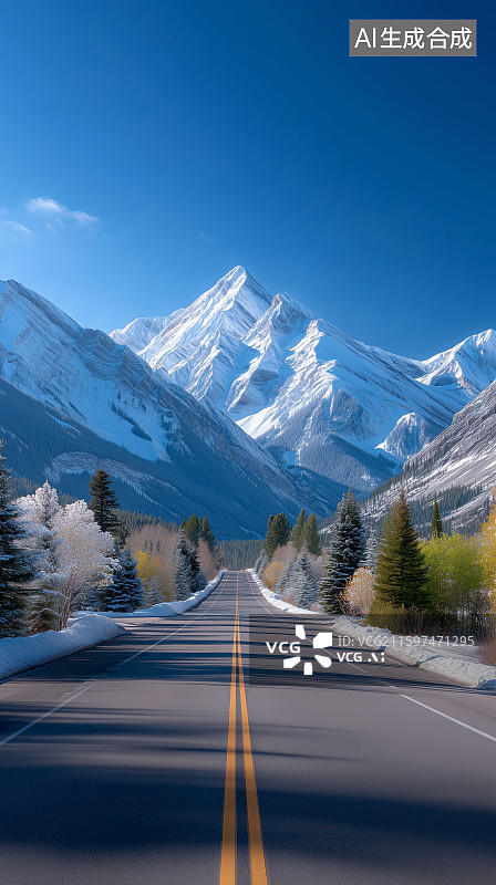 【AI数字艺术】冬日雪山公路图片素材
