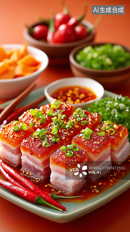 【AI数字艺术】新鲜食材与肉片摆盘图片素材