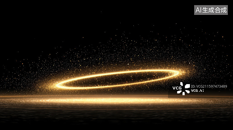 【AI数字艺术】金色发光粒子圆环大数据科技概念背景图片素材