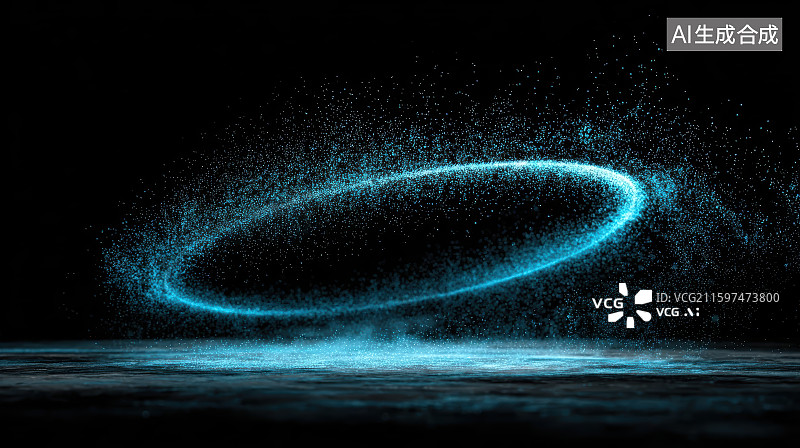 【AI数字艺术】蓝色发光粒子圆环大数据科技概念背景图片素材