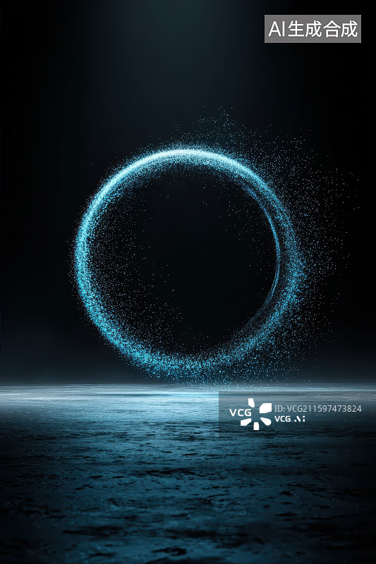 【AI数字艺术】蓝色发光粒子圆环大数据科技概念背景图片素材
