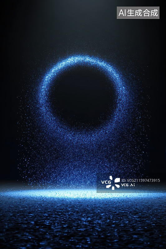 【AI数字艺术】蓝色发光粒子圆环大数据科技概念背景图片素材