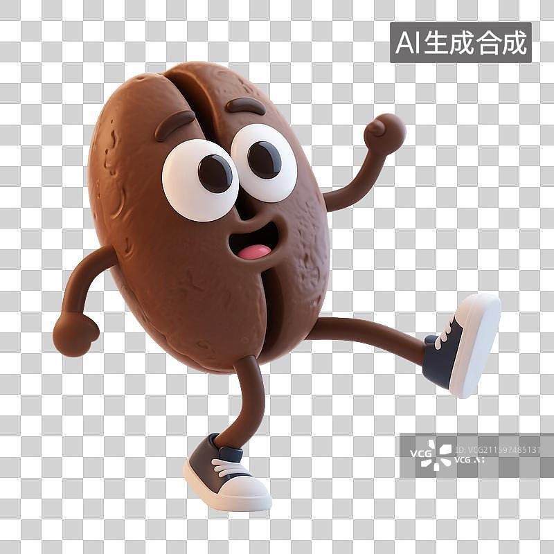 【AI数字艺术】3D渲染，卡通拟人咖啡豆，咖啡，烘焙咖啡豆，咖啡，提神饮料免抠素材图片素材