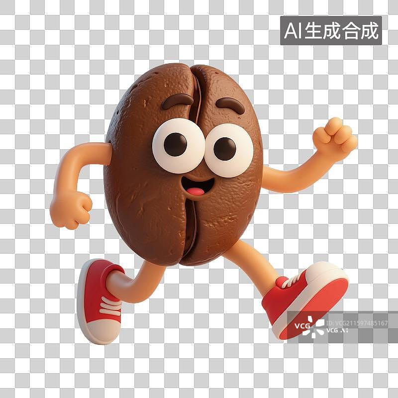 【AI数字艺术】3D渲染，卡通拟人咖啡豆，咖啡，烘焙咖啡豆，咖啡，提神饮料免抠素材图片素材
