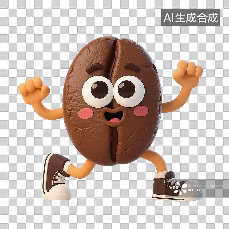 【AI数字艺术】3D渲染，卡通拟人咖啡豆，咖啡，烘焙咖啡豆，咖啡，提神饮料免抠素材图片素材