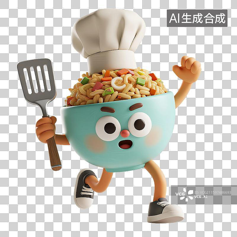 【AI数字艺术】3D渲染卡通炒饭，厨师，烹调，扬州炒饭，蛋炒饭，一碗炒饭，美味食品，免抠元素图片素材