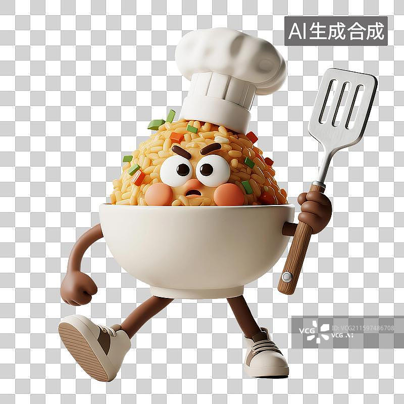【AI数字艺术】3D渲染卡通炒饭，厨师，烹调，扬州炒饭，蛋炒饭，一碗炒饭，美味食品，免抠元素图片素材
