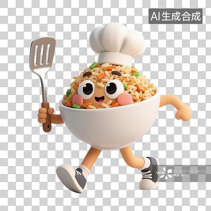 【AI数字艺术】3D渲染卡通炒饭，厨师，烹调，扬州炒饭，蛋炒饭，一碗炒饭，美味食品，免抠元素图片素材