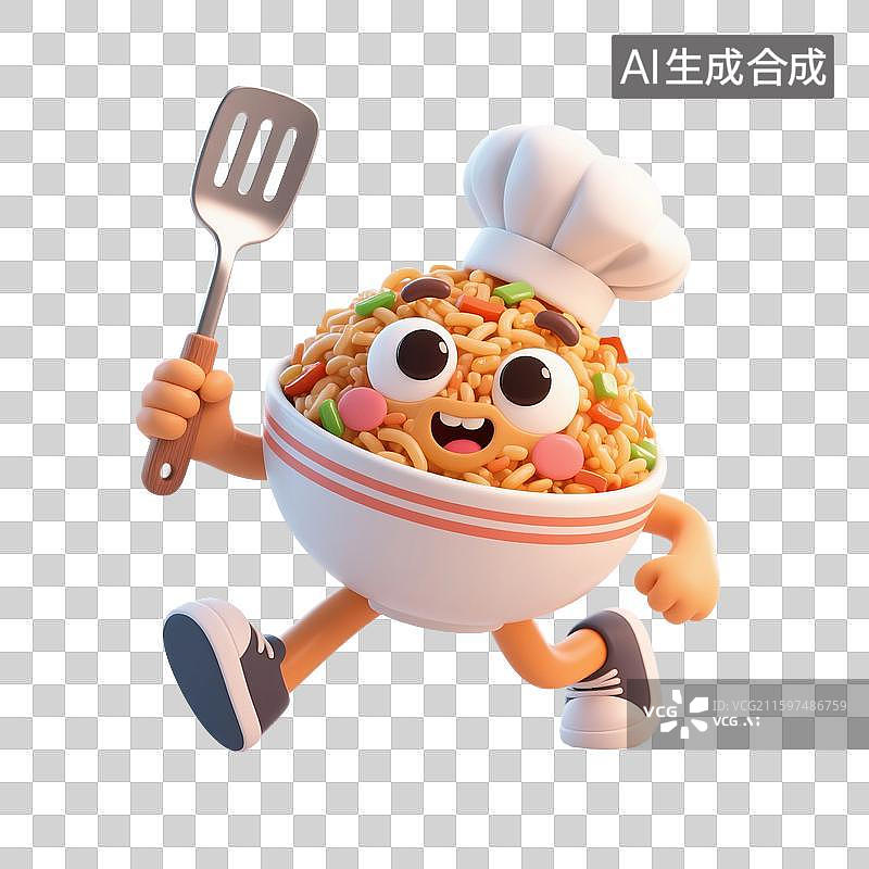 【AI数字艺术】3D渲染卡通炒饭，厨师，烹调，扬州炒饭，蛋炒饭，一碗炒饭，美味食品，免抠元素图片素材