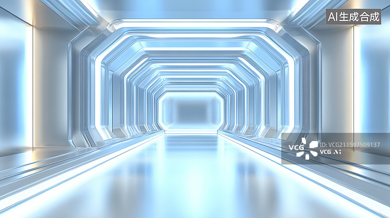 【AI数字艺术】千禧银色金属质感室内建筑空间商务科技背景图片素材