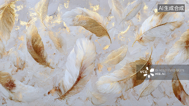【AI数字艺术】金色羽毛抽象艺术装饰图片素材