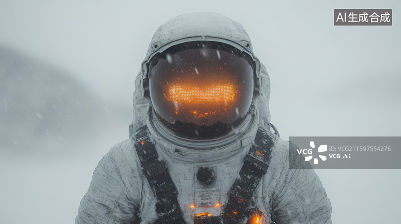 【AI数字艺术】宇航员在雪中前行图片素材