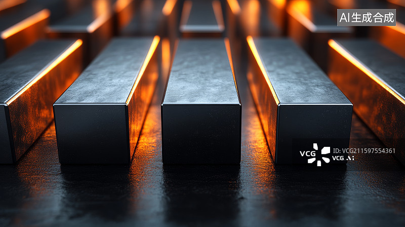 【AI数字艺术】金属方块排列的光影效果图片素材