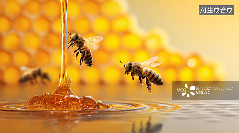 【AI数字艺术】滴落的蜂蜜与蜜蜂图片素材