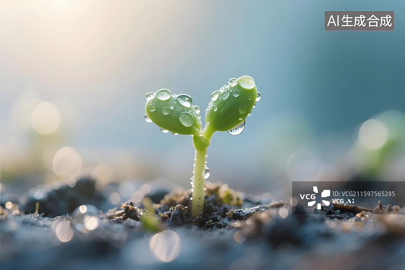 【AI数字艺术】雨中的萌芽图片素材