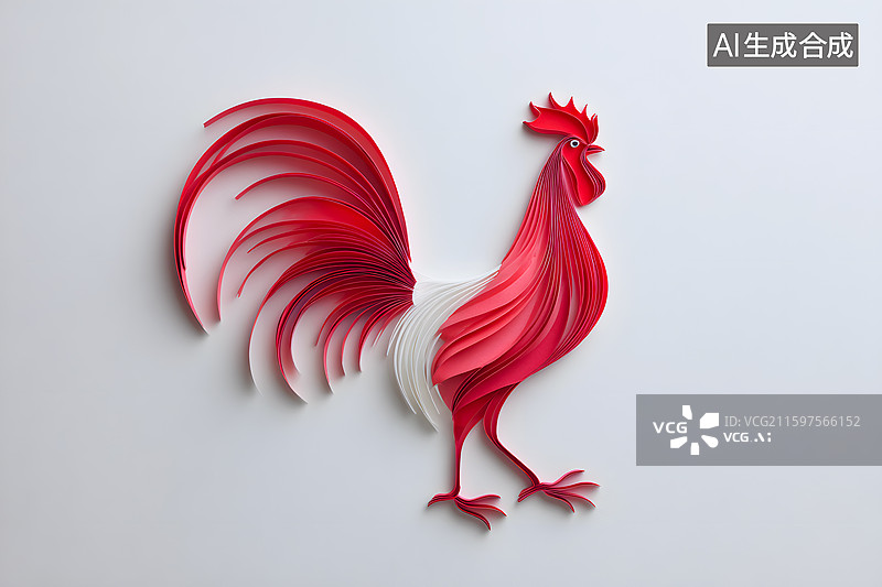 【AI数字艺术】红色剪纸风格大公鸡图片素材