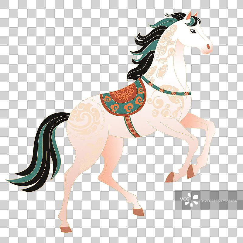 国风2026马年十二生肖骏马奔腾插画图片素材