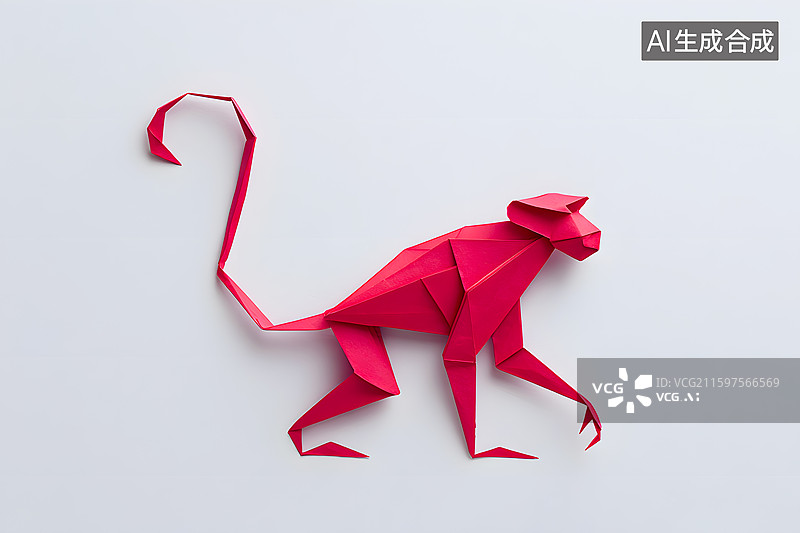 【AI数字艺术】红色剪纸风格小猴子图片素材